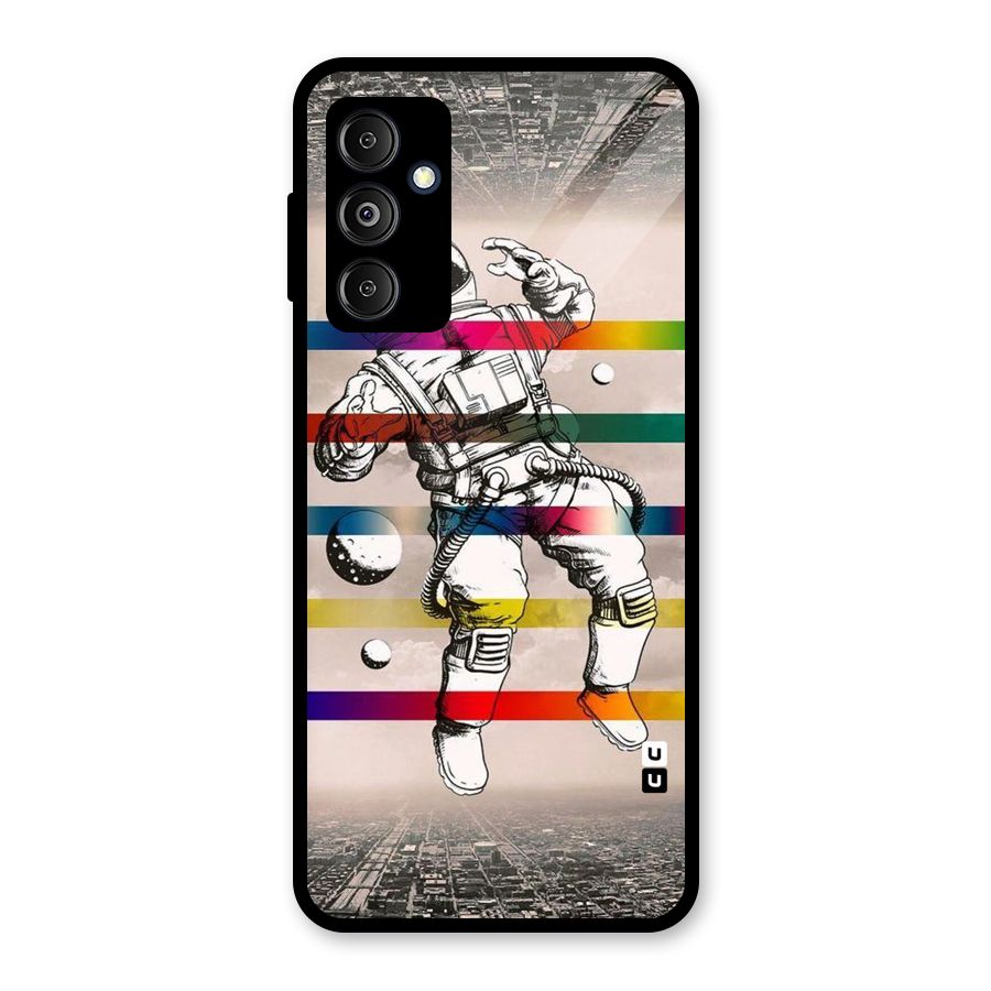 Spaceman Rainbow Stripes Glass Back Case for Galaxy M14 5G