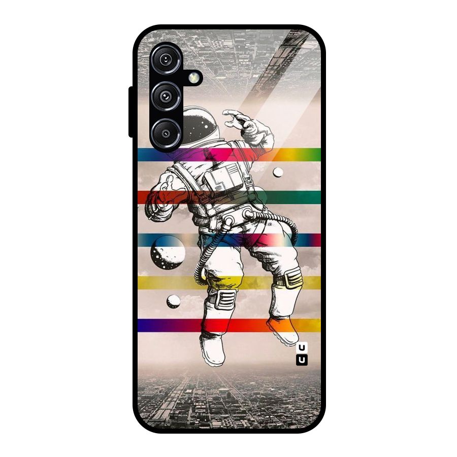 Spaceman Rainbow Stripes Glass Back Case for Galaxy M34 5G