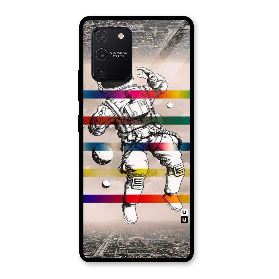 Spaceman Rainbow Stripes Glass Back Case for Galaxy S10 Lite