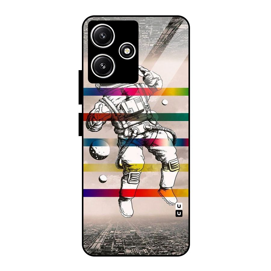 Spaceman Rainbow Stripes Glass Back Case for Poco M6 Pro
