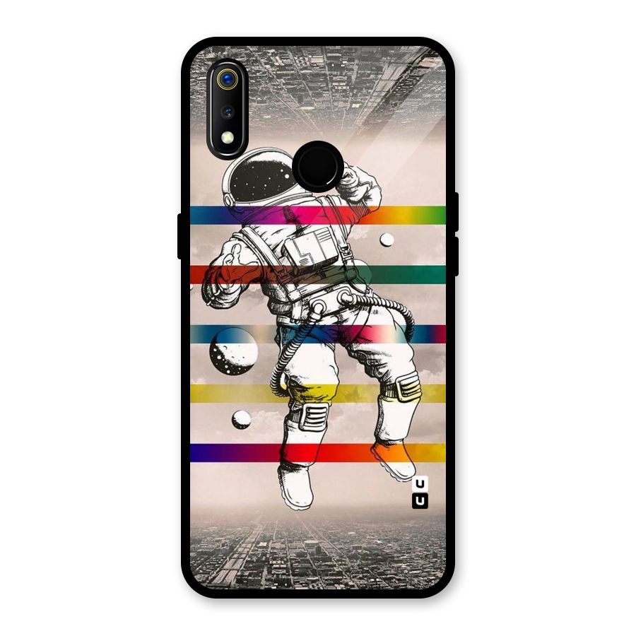Spaceman Rainbow Stripes Glass Back Case for Realme 3