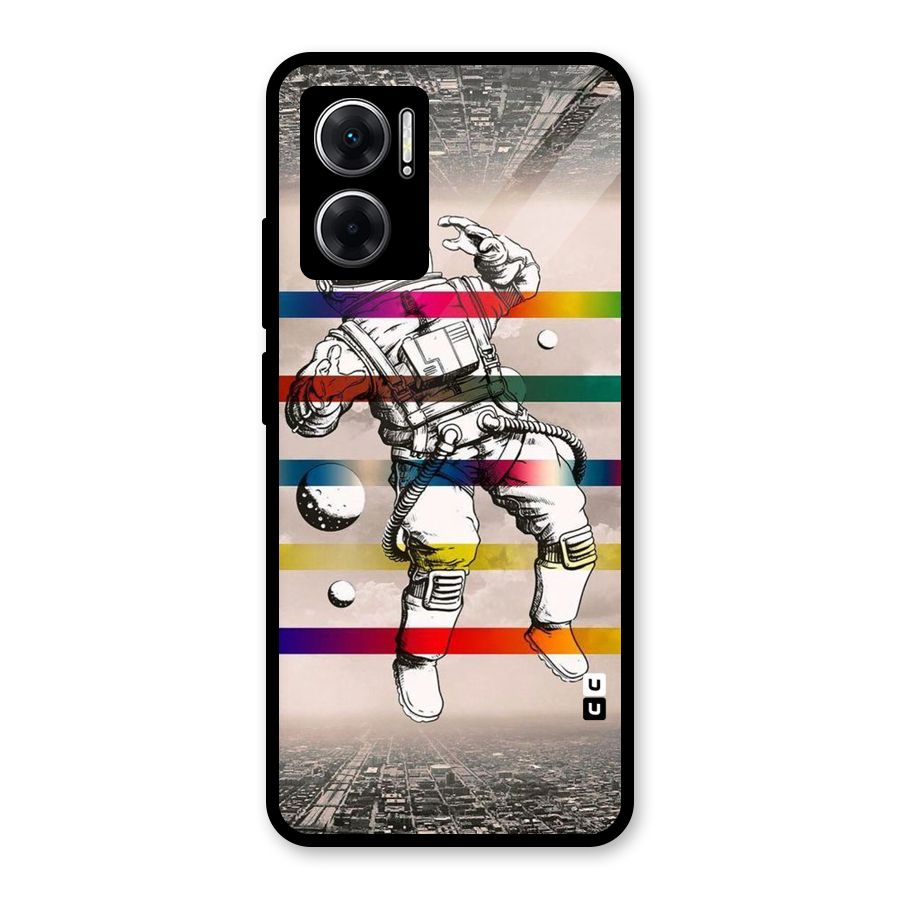 Spaceman Rainbow Stripes Glass Back Case for Redmi 11 Prime 5G