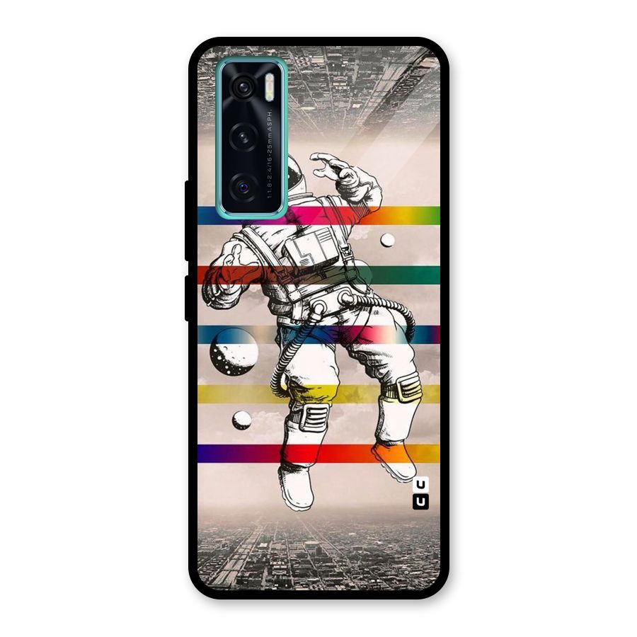 Spaceman Rainbow Stripes Glass Back Case for Vivo V20 SE