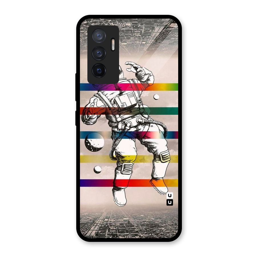 Spaceman Rainbow Stripes Glass Back Case for Vivo V23e