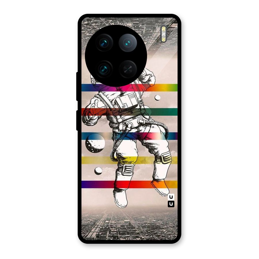 Spaceman Rainbow Stripes Glass Back Case for Vivo X90 Pro