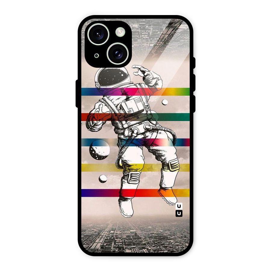 Spaceman Rainbow Stripes Glass Back Case for iPhone 15 Plus