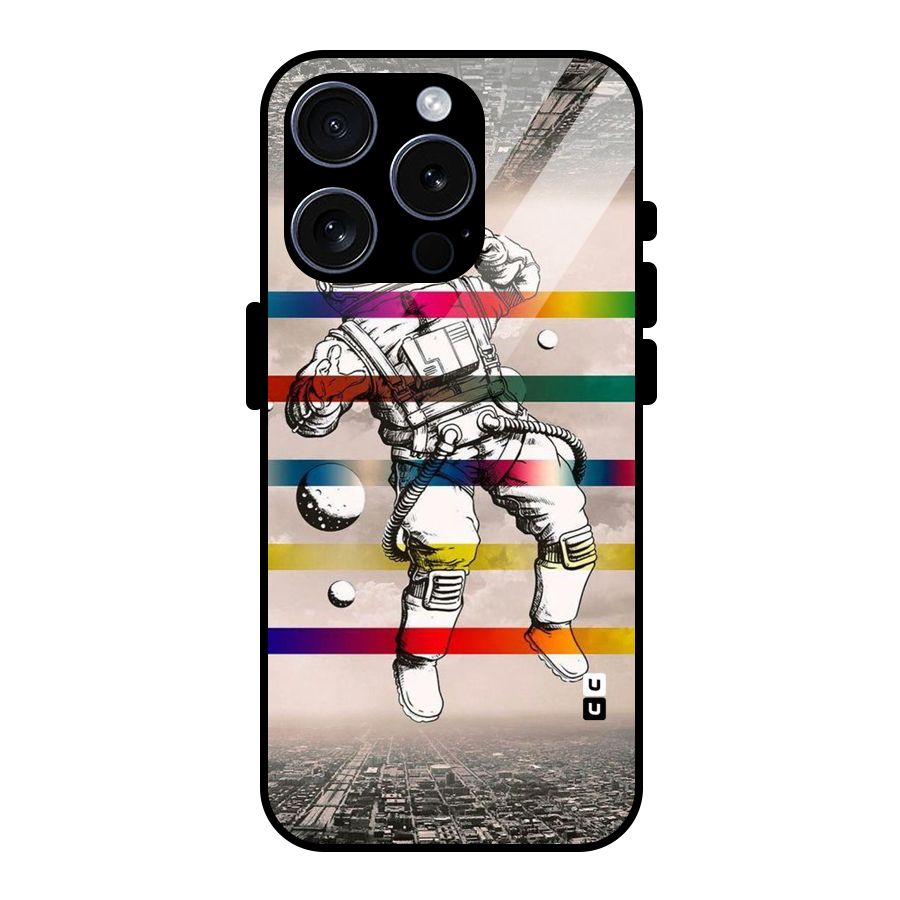 Spaceman Rainbow Stripes Glass Back Case for iPhone 15 Pro