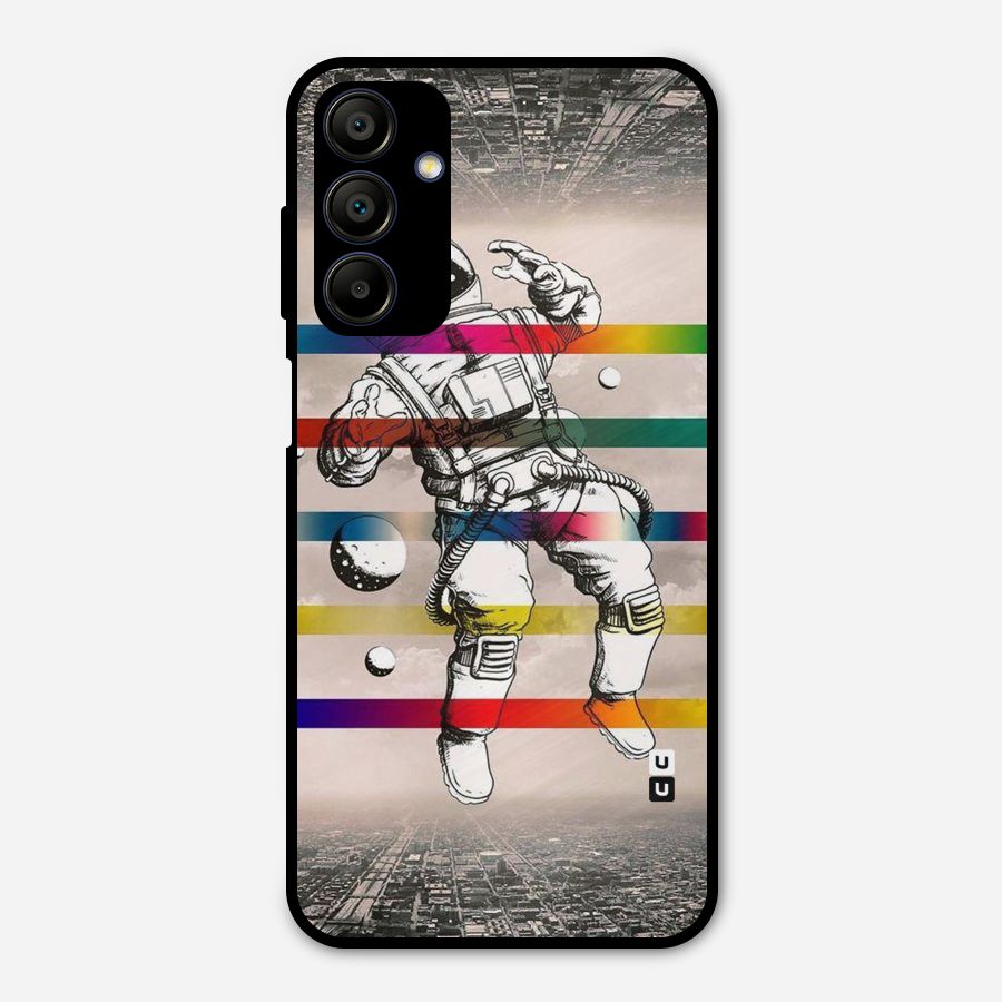 Spaceman Rainbow Stripes Metal Back Case for Galaxy A15 5G