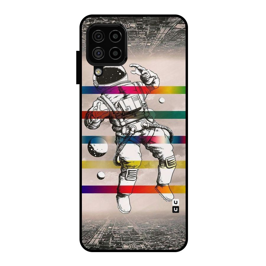 Spaceman Rainbow Stripes Metal Back Case for Galaxy A22 4G