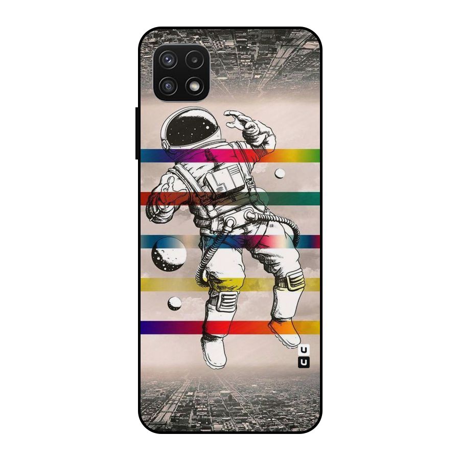 Spaceman Rainbow Stripes Metal Back Case for Galaxy A22 5G