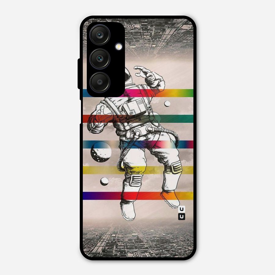 Spaceman Rainbow Stripes Metal Back Case for Galaxy A25 5G