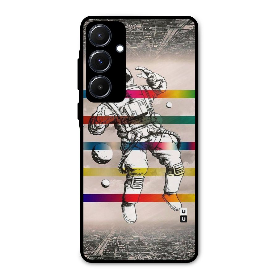 Spaceman Rainbow Stripes Metal Back Case for Galaxy A55