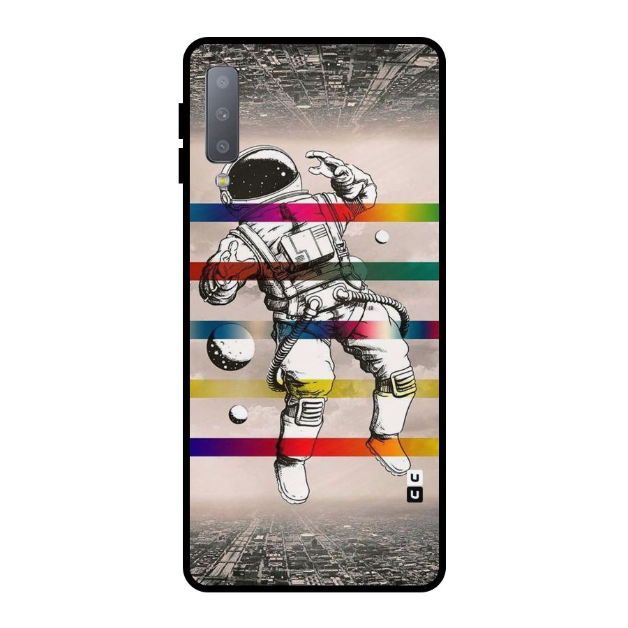 Spaceman Rainbow Stripes Metal Back Case for Galaxy A7 (2018)