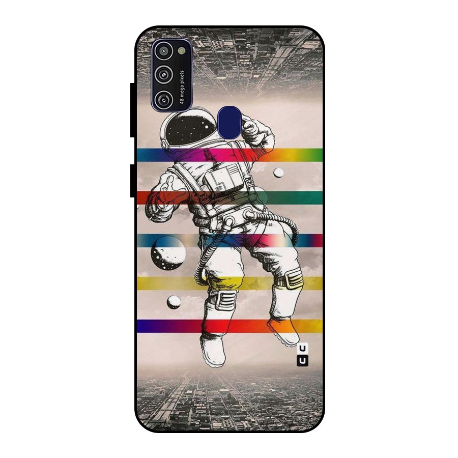 Spaceman Rainbow Stripes Metal Back Case for Galaxy M21