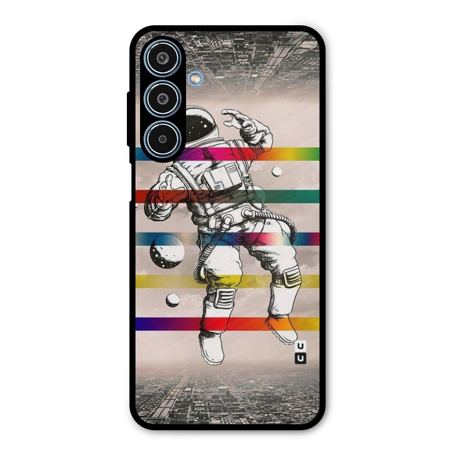 Spaceman Rainbow Stripes Metal Back Case for Galaxy M35