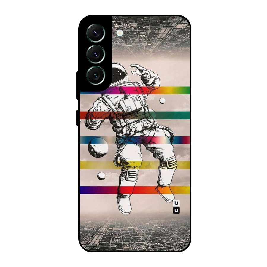 Spaceman Rainbow Stripes Metal Back Case for Galaxy S22 Plus 5G