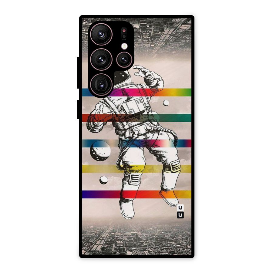 Spaceman Rainbow Stripes Metal Back Case for Galaxy S22 Ultra 5G