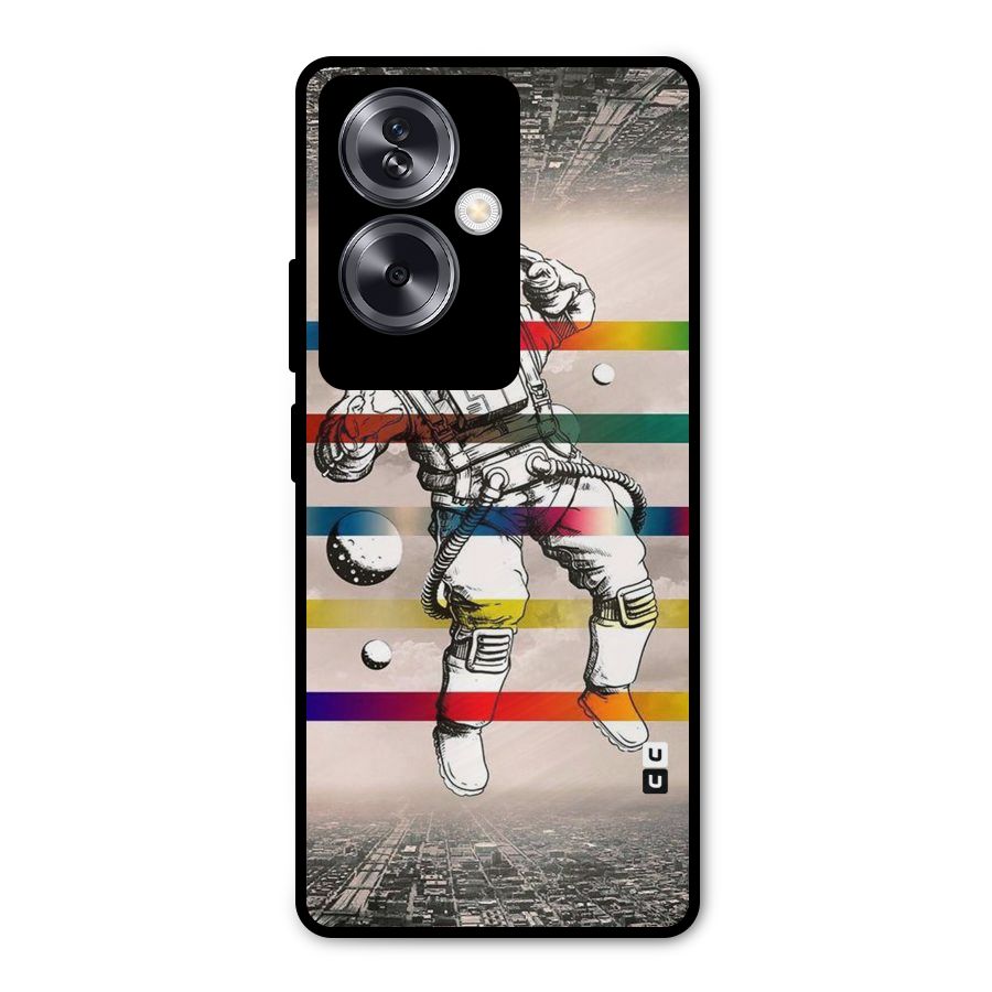 Spaceman Rainbow Stripes Metal Back Case for Oppo A79 5G