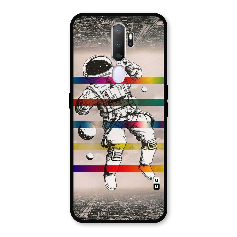 Spaceman Rainbow Stripes Metal Back Case for Oppo A9 (2020)