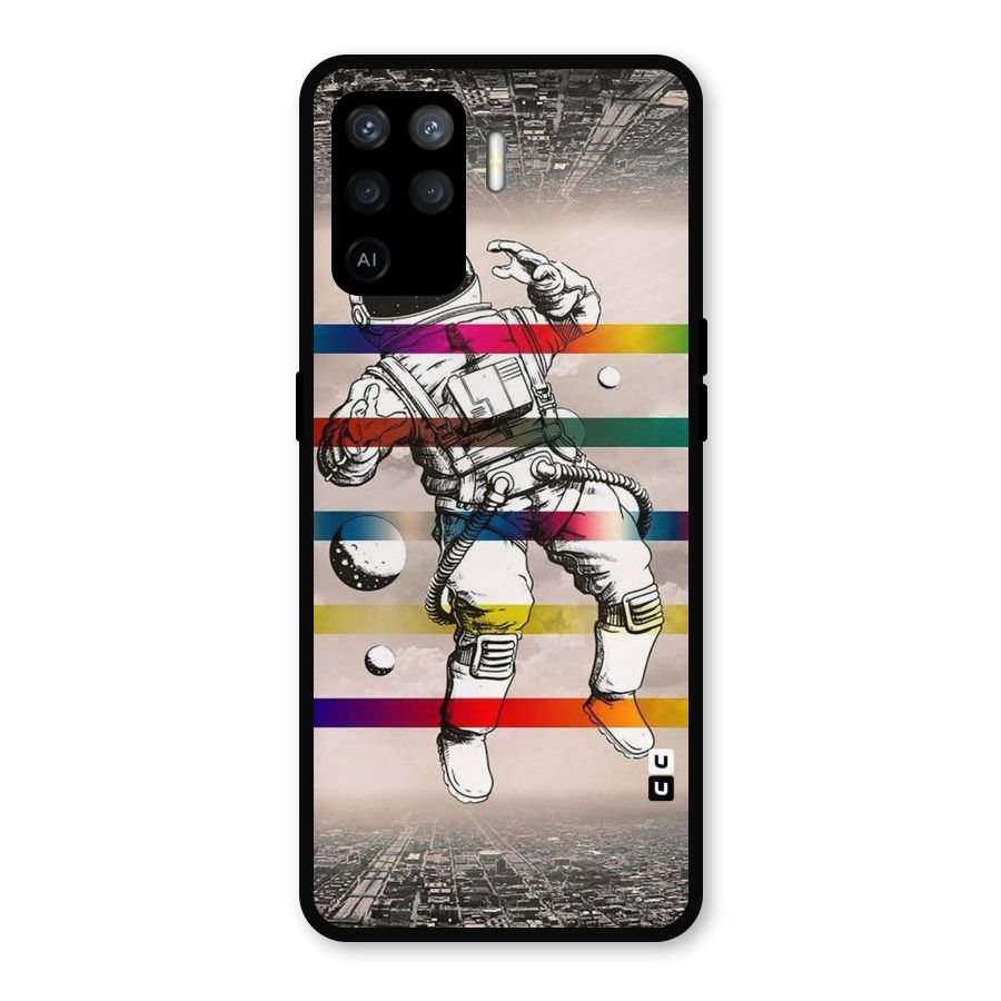 Spaceman Rainbow Stripes Metal Back Case for Oppo F19 Pro