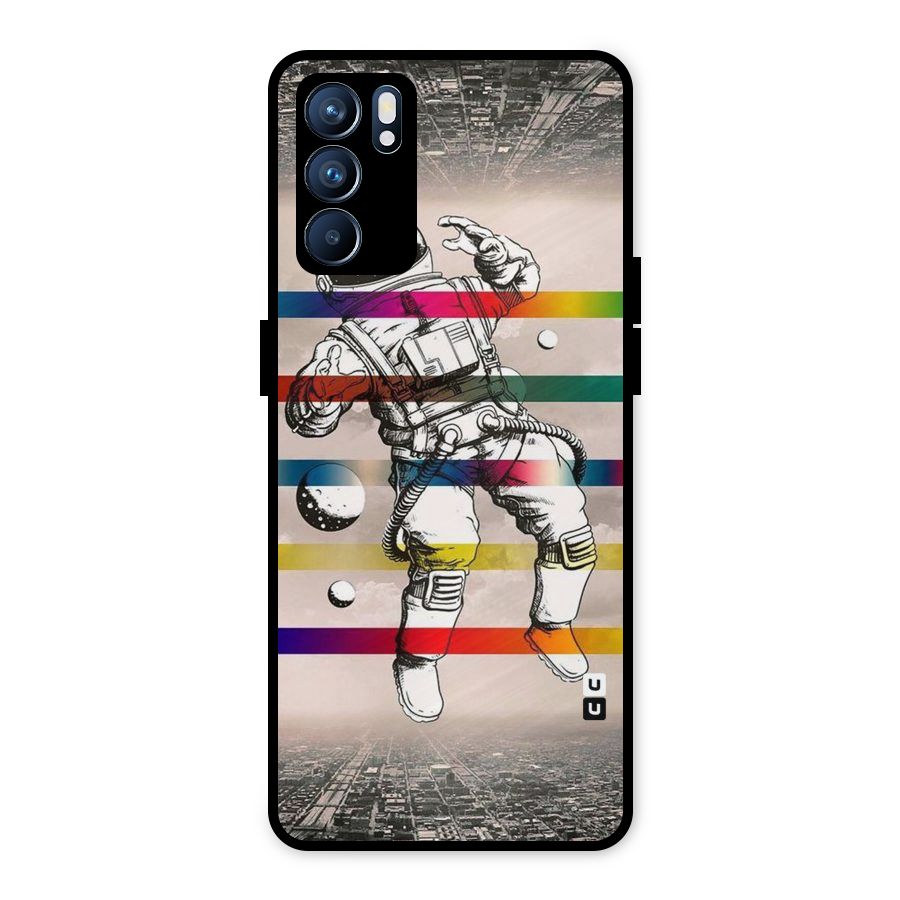 Spaceman Rainbow Stripes Metal Back Case for Oppo Reno6 5G