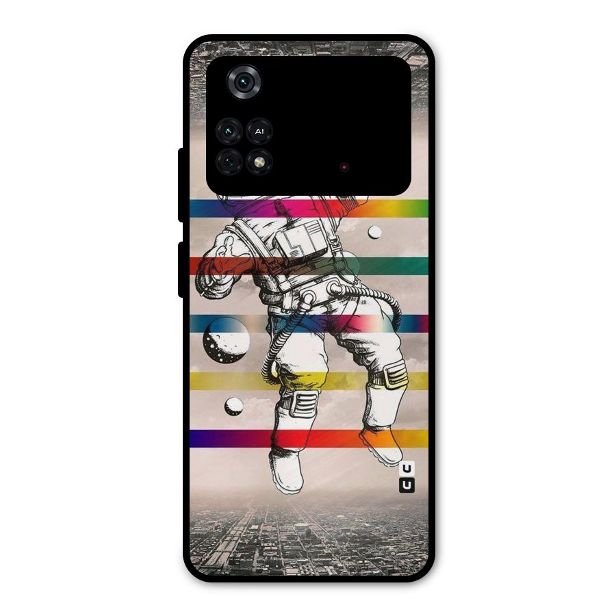 Spaceman Rainbow Stripes Metal Back Case for Poco M4 Pro 4G