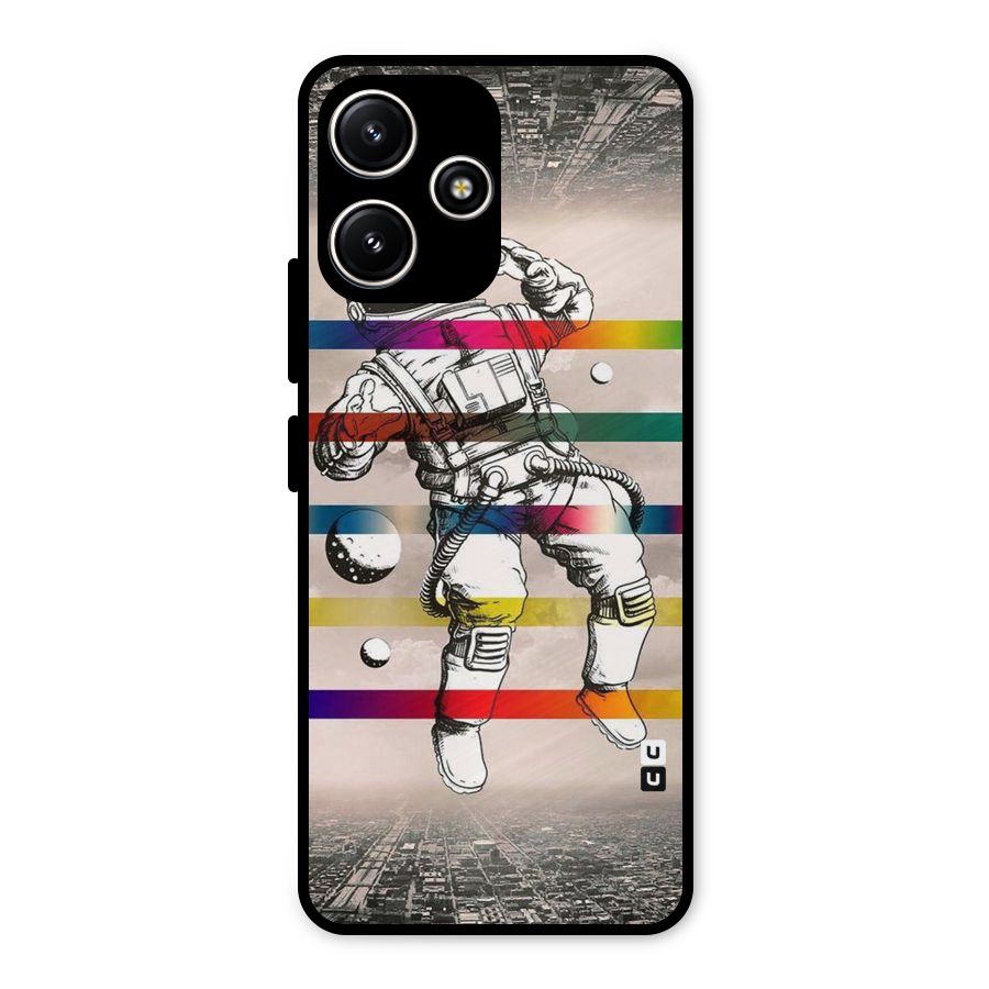 Spaceman Rainbow Stripes Metal Back Case for Poco M6 Pro
