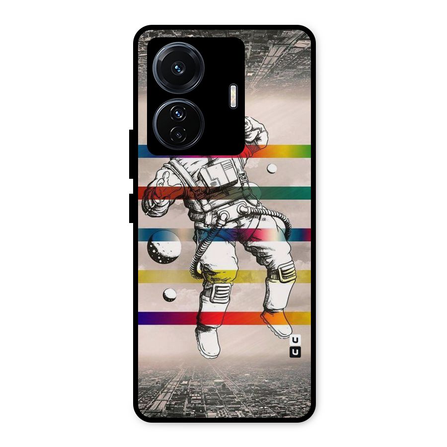 Spaceman Rainbow Stripes Metal Back Case for Vivo T1 Pro