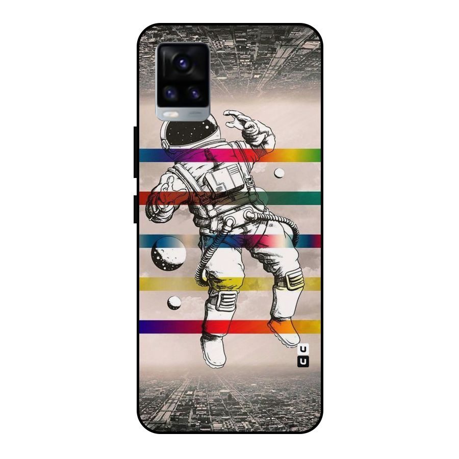 Spaceman Rainbow Stripes Metal Back Case for Vivo V20 2021