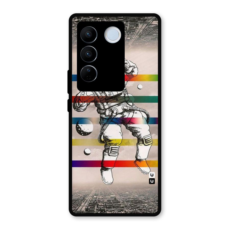 Spaceman Rainbow Stripes Metal Back Case for Vivo V27
