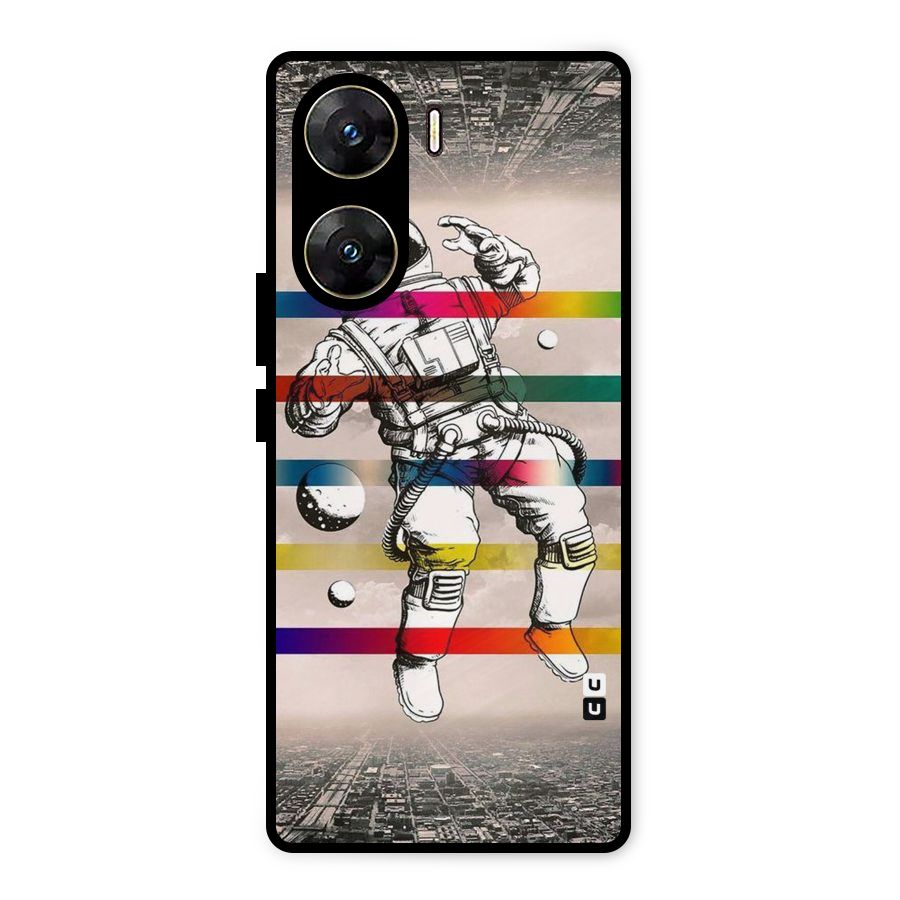 Spaceman Rainbow Stripes Metal Back Case for Vivo V29e