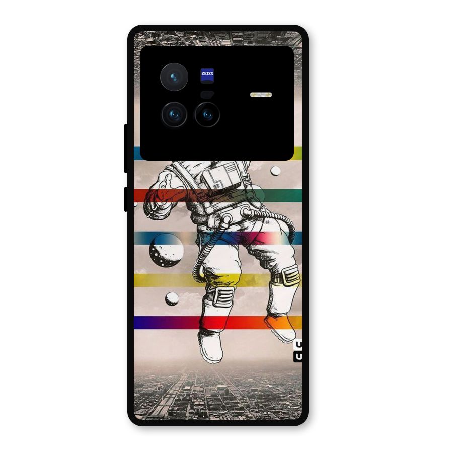 Spaceman Rainbow Stripes Metal Back Case for Vivo X80