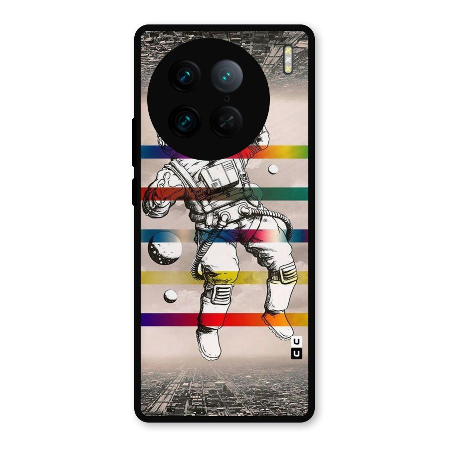 Spaceman Rainbow Stripes Metal Back Case for Vivo X90 Pro