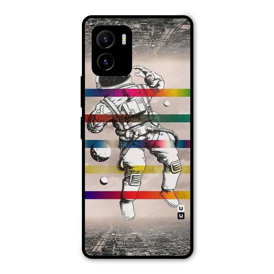 Spaceman Rainbow Stripes Metal Back Case for Vivo Y15s
