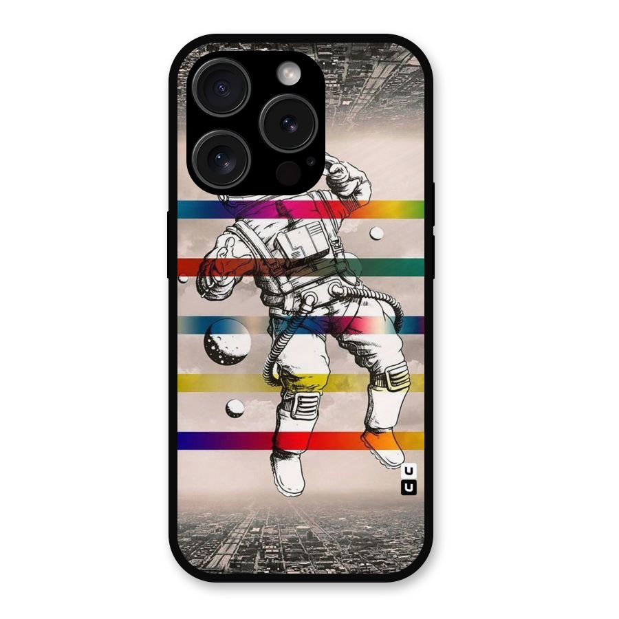 Spaceman Rainbow Stripes Metal Back Case for iPhone 15 Pro