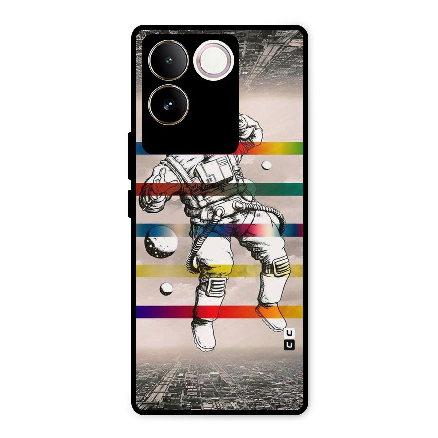 Spaceman Rainbow Stripes Metal Back Case for iQOO Z7 Pro