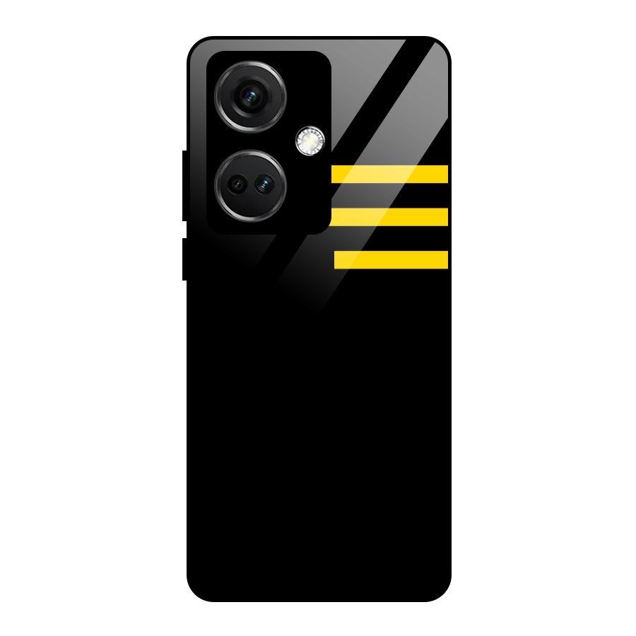 Sports Yellow Stripes Glass Back Case for OnePlus Nord CE 3 5G