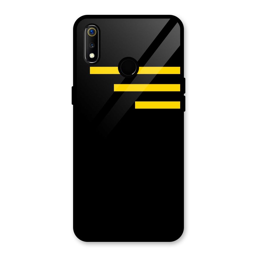 Sports Yellow Stripes Glass Back Case for Realme 3