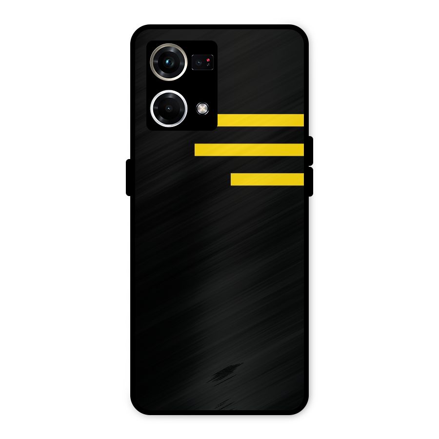 Sports Yellow Stripes Metal Back Case for Oppo F21 Pro 4G