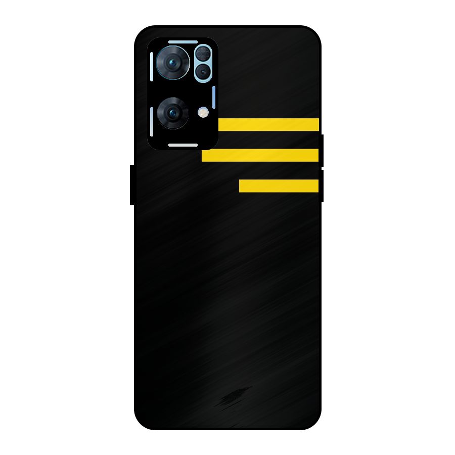 Sports Yellow Stripes Metal Back Case for Oppo Reno7 Pro 5G