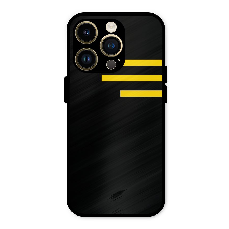 Sports Yellow Stripes Metal Back Case for iPhone 14 Pro