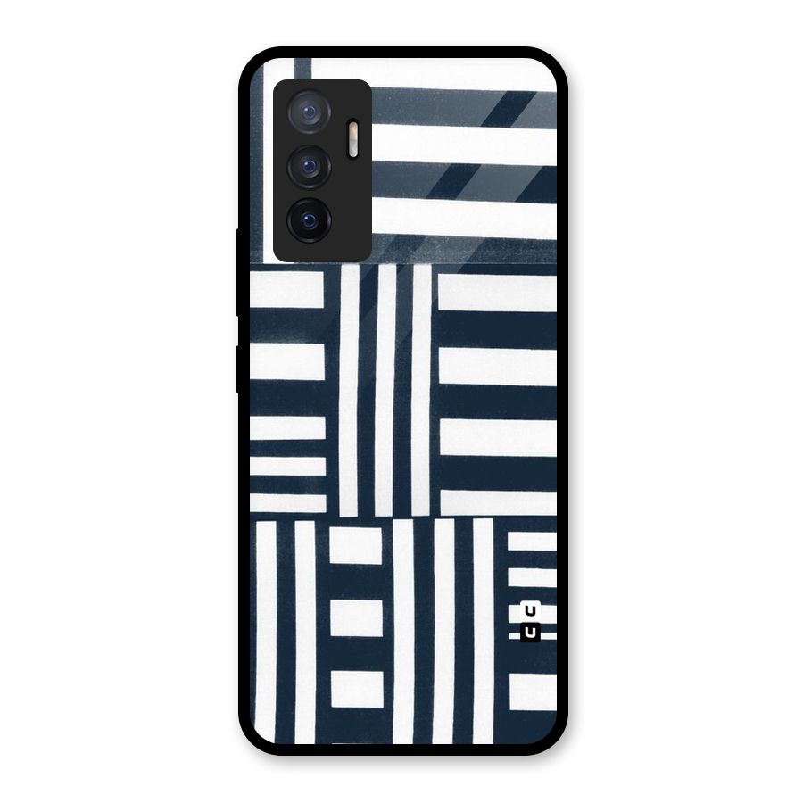 Square  Stripes Glass Back Case for Vivo V23e