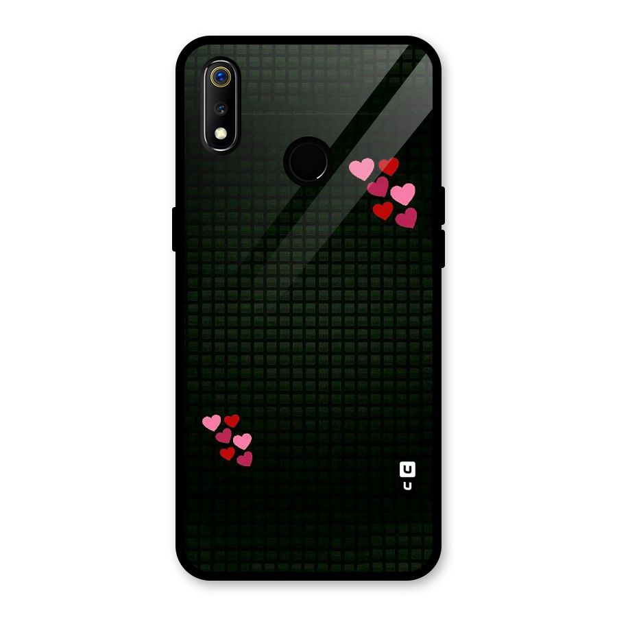 Square and Hearts Glass Back Case for Realme 3i