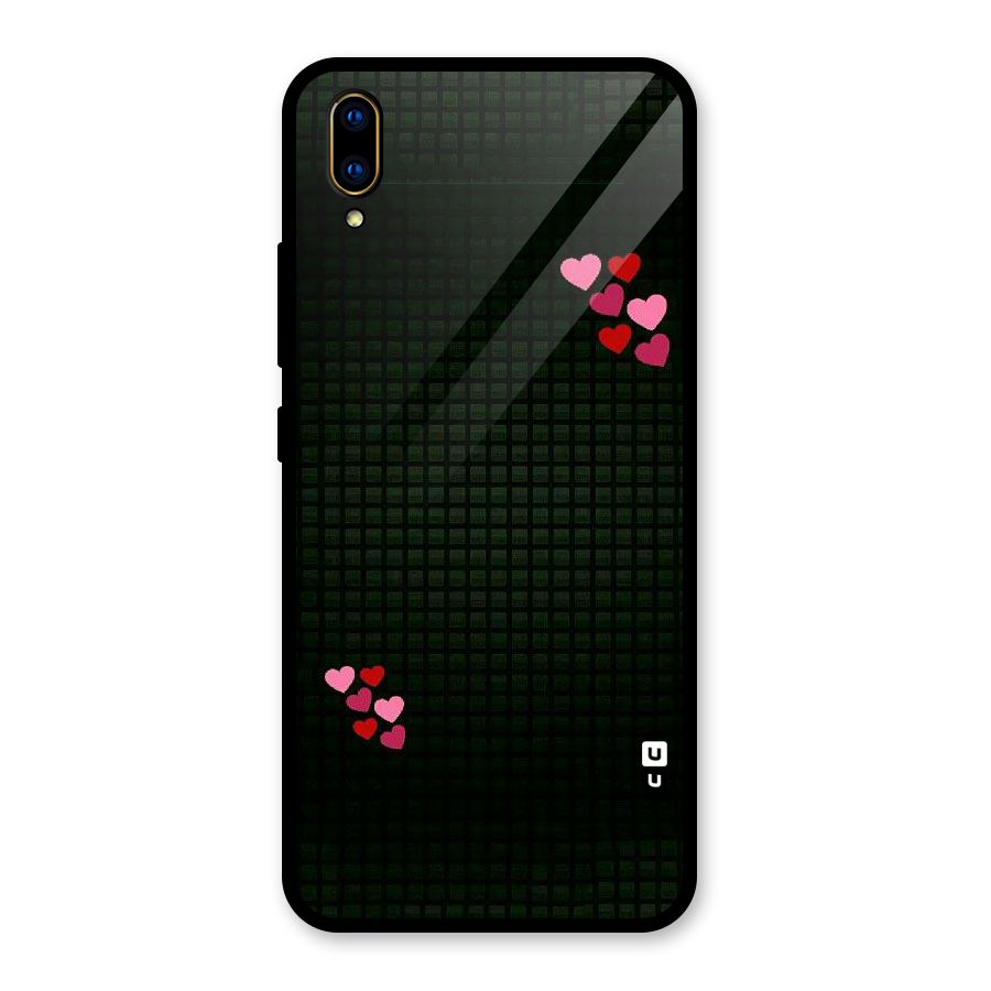 Square and Hearts Glass Back Case for Vivo V11 Pro