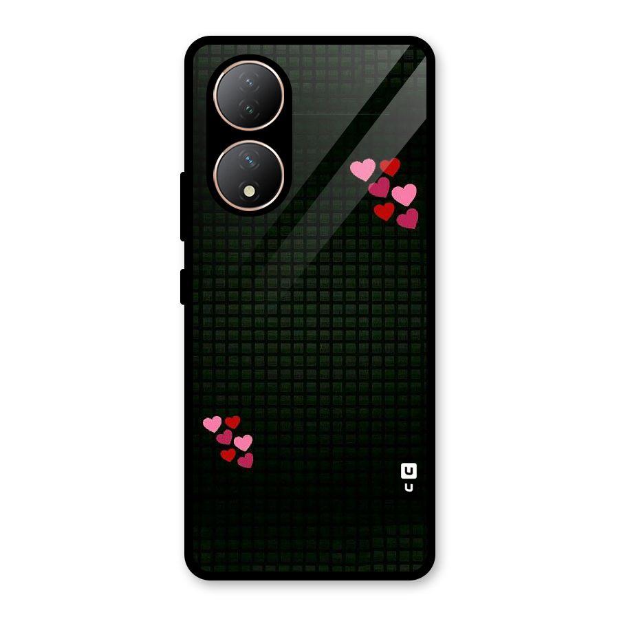 Square and Hearts Glass Back Case for Vivo Y100A