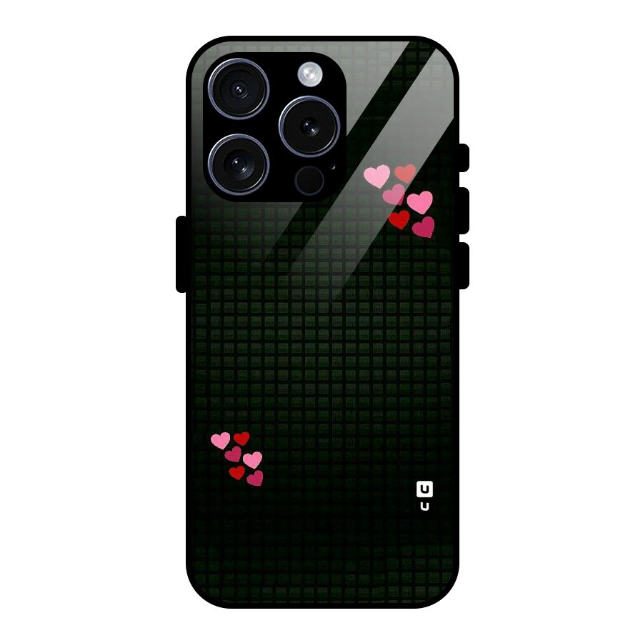 Square and Hearts Glass Back Case for iPhone 15 Pro
