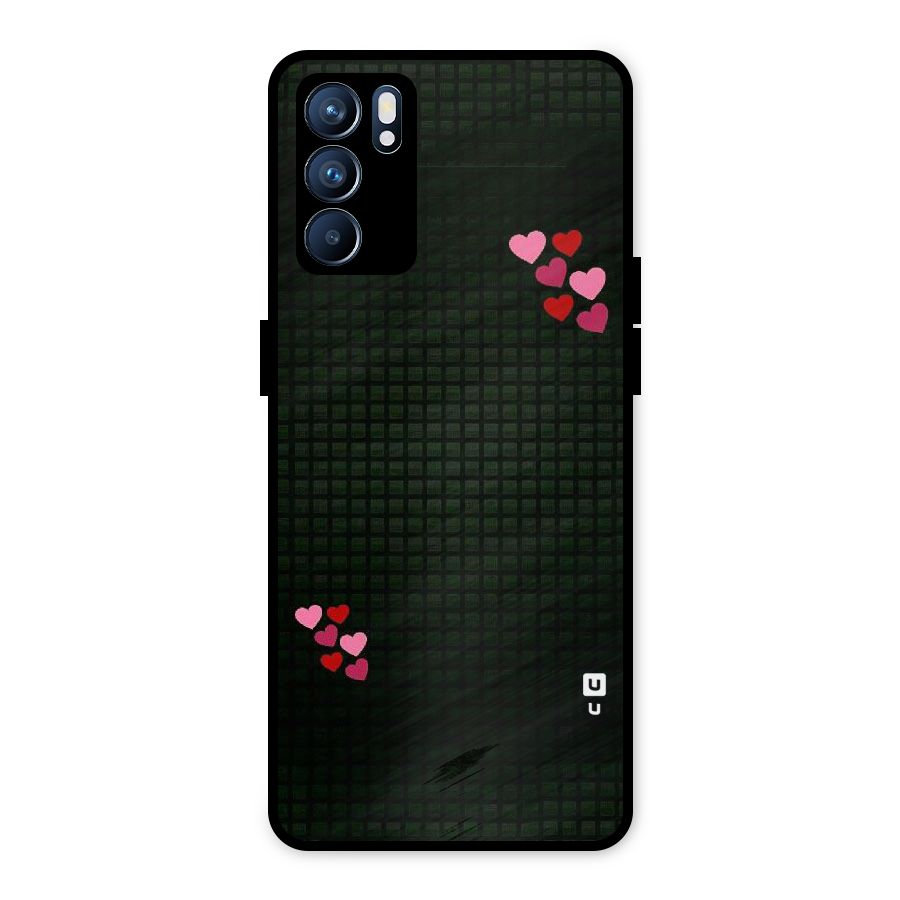 Square and Hearts Metal Back Case for Oppo Reno6 5G