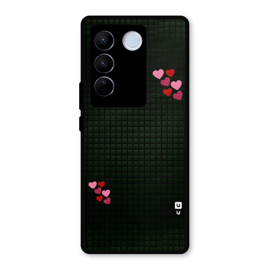 Square and Hearts Metal Back Case for Vivo V27 Pro