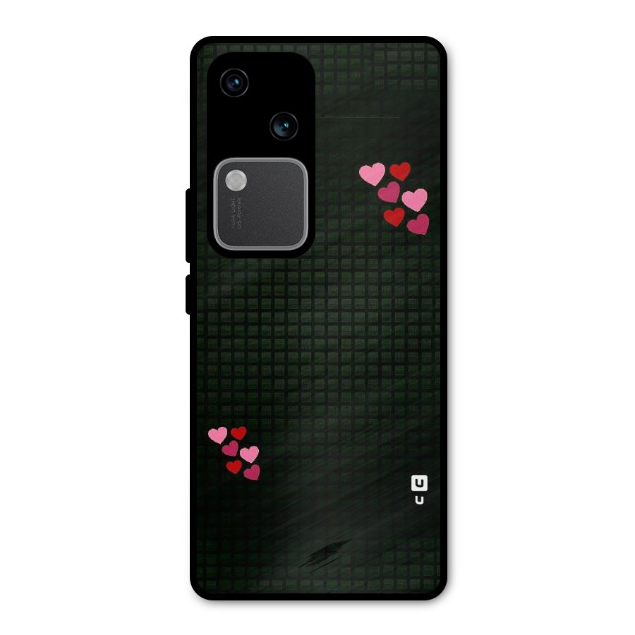 Square and Hearts Metal Back Case for Vivo V30 Pro