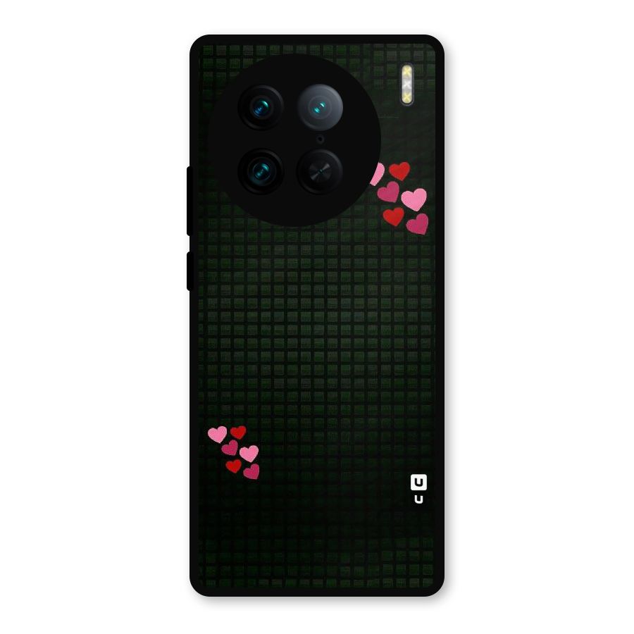 Square and Hearts Metal Back Case for Vivo X90 Pro